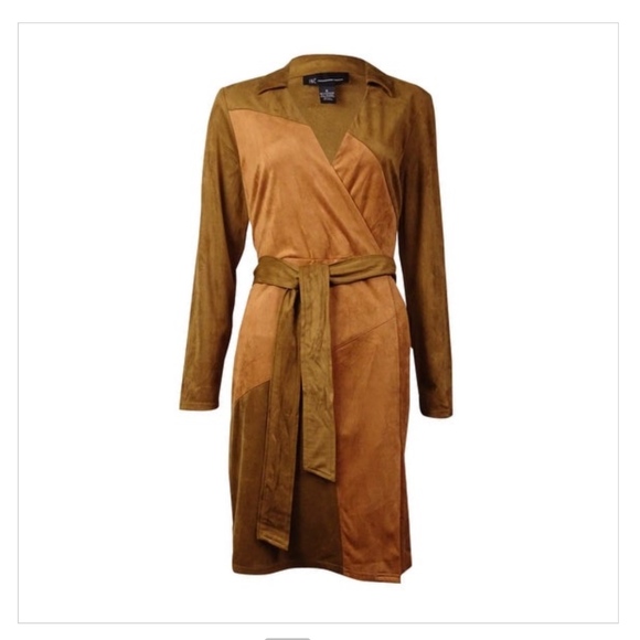 INC International Concepts Dresses & Skirts - NEW $129 Suede Wrap Dress Brown Patchwork INC